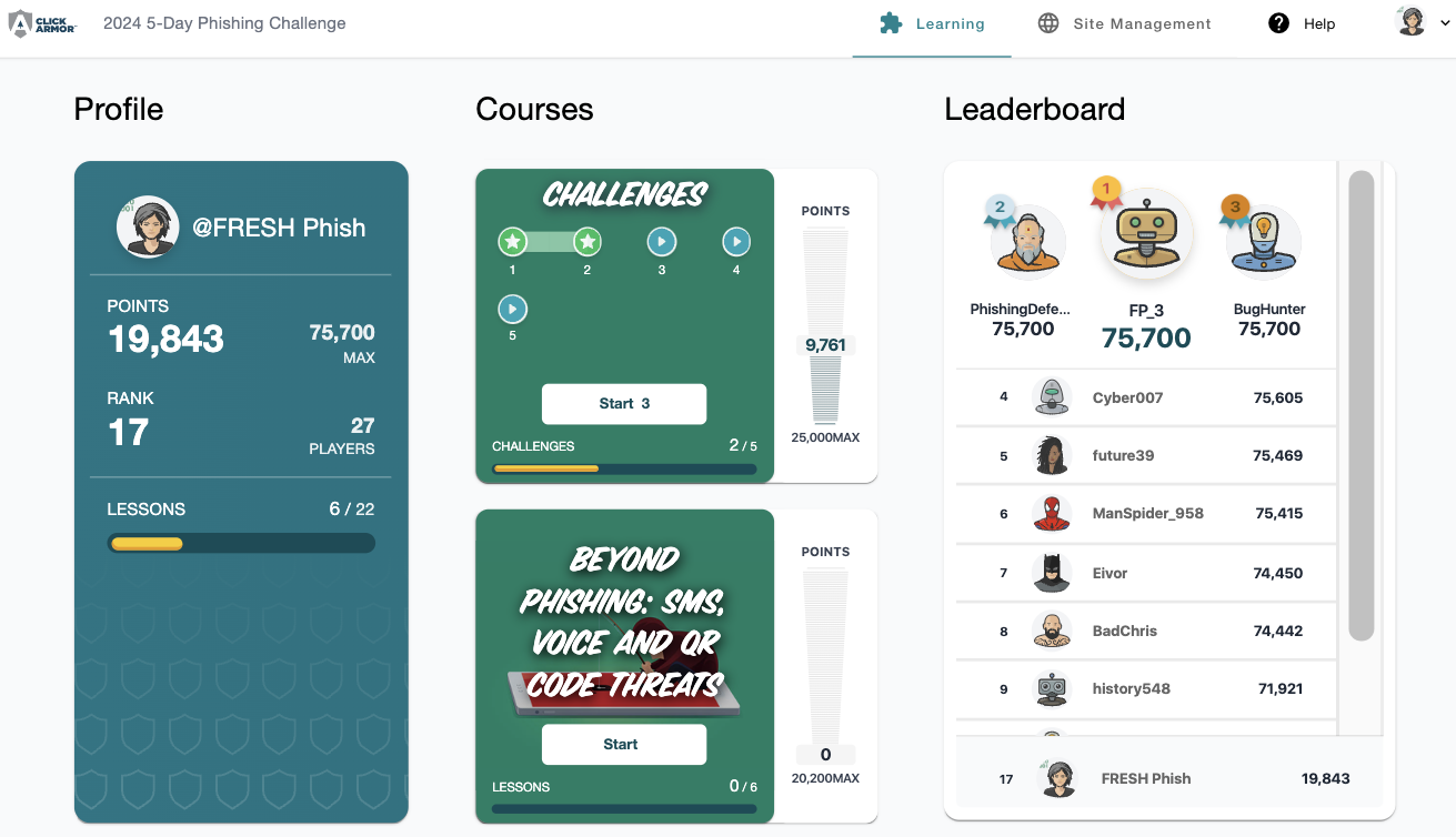 Click Armor dashboard